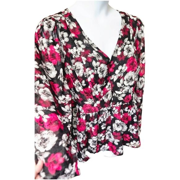 TORRID PeplumβChiffon Blouson Sleeve Floral V- Neck Top Plus Size 2X - Picture 4 of 16